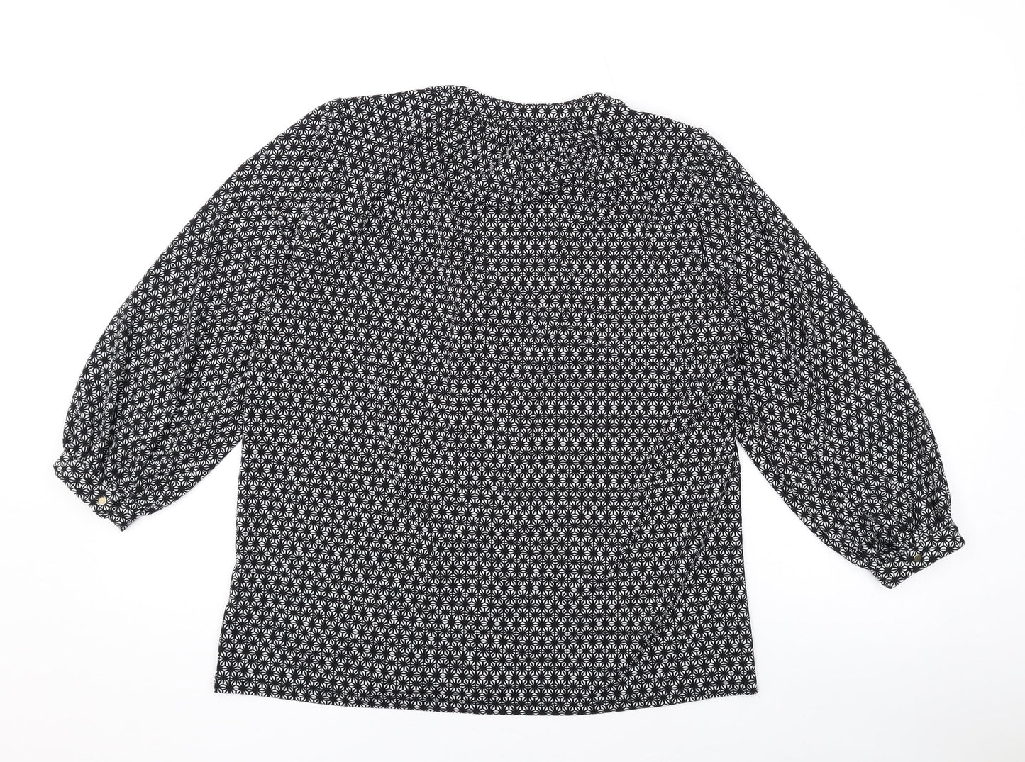 H&M Womens Black Geometric Polyester Basic Blouse Size S V-Neck