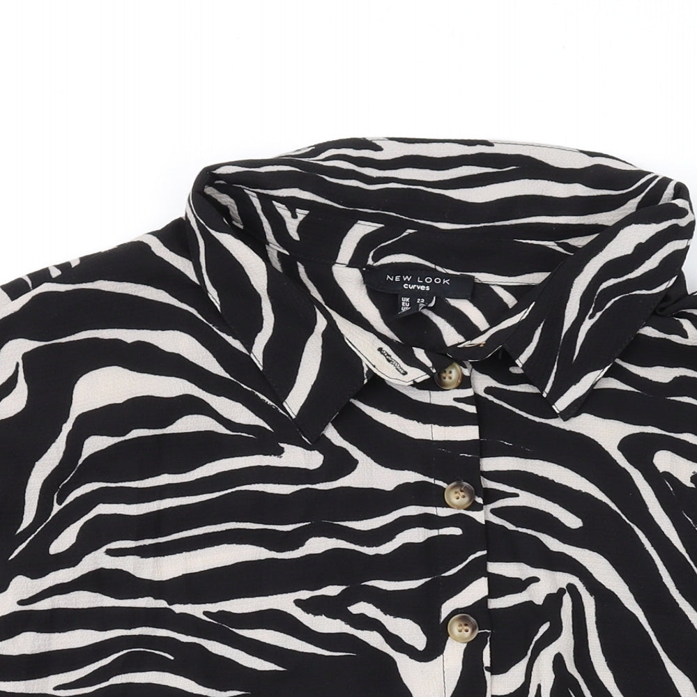 New Look Womens Black Animal Print Polyester Basic Button-Up Size 22 Collared