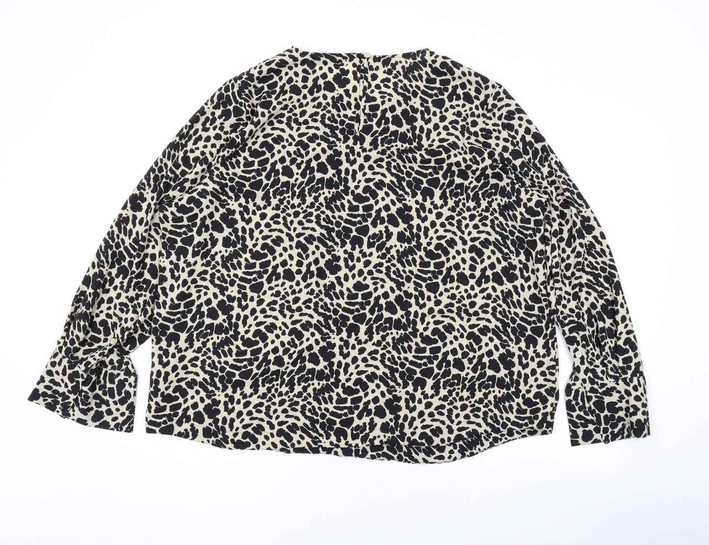 Marks and Spencer Womens Brown Animal Print Polyester Basic Blouse Size 2 Round Neck