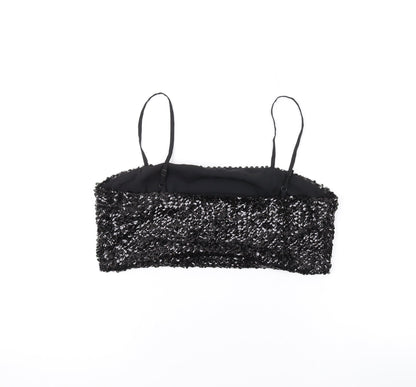 Nasty Gal Womens Black Polyester Cropped Tank Size 10 Square Neck - Sequins