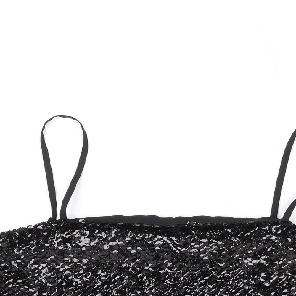 Nasty Gal Womens Black Polyester Cropped Tank Size 10 Square Neck - Sequins