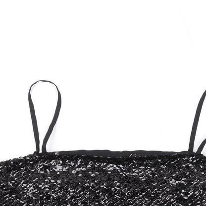 Nasty Gal Womens Black Polyester Cropped Tank Size 10 Square Neck - Sequins