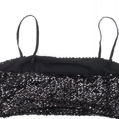 Nasty Gal Womens Black Polyester Cropped Tank Size 10 Square Neck - Sequins