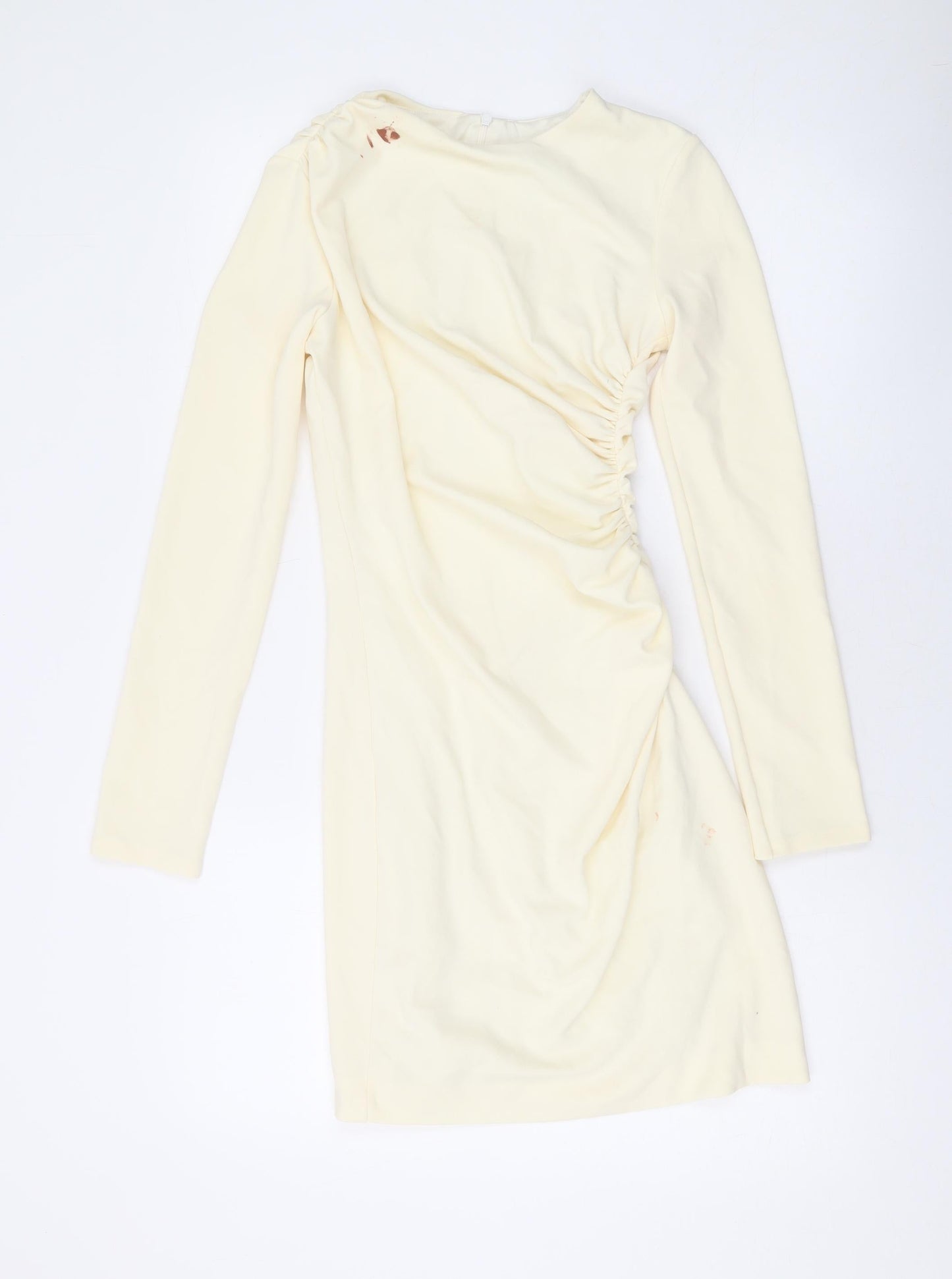 Zara Womens Beige Polyester A-Line Size XS Round Neck Zip