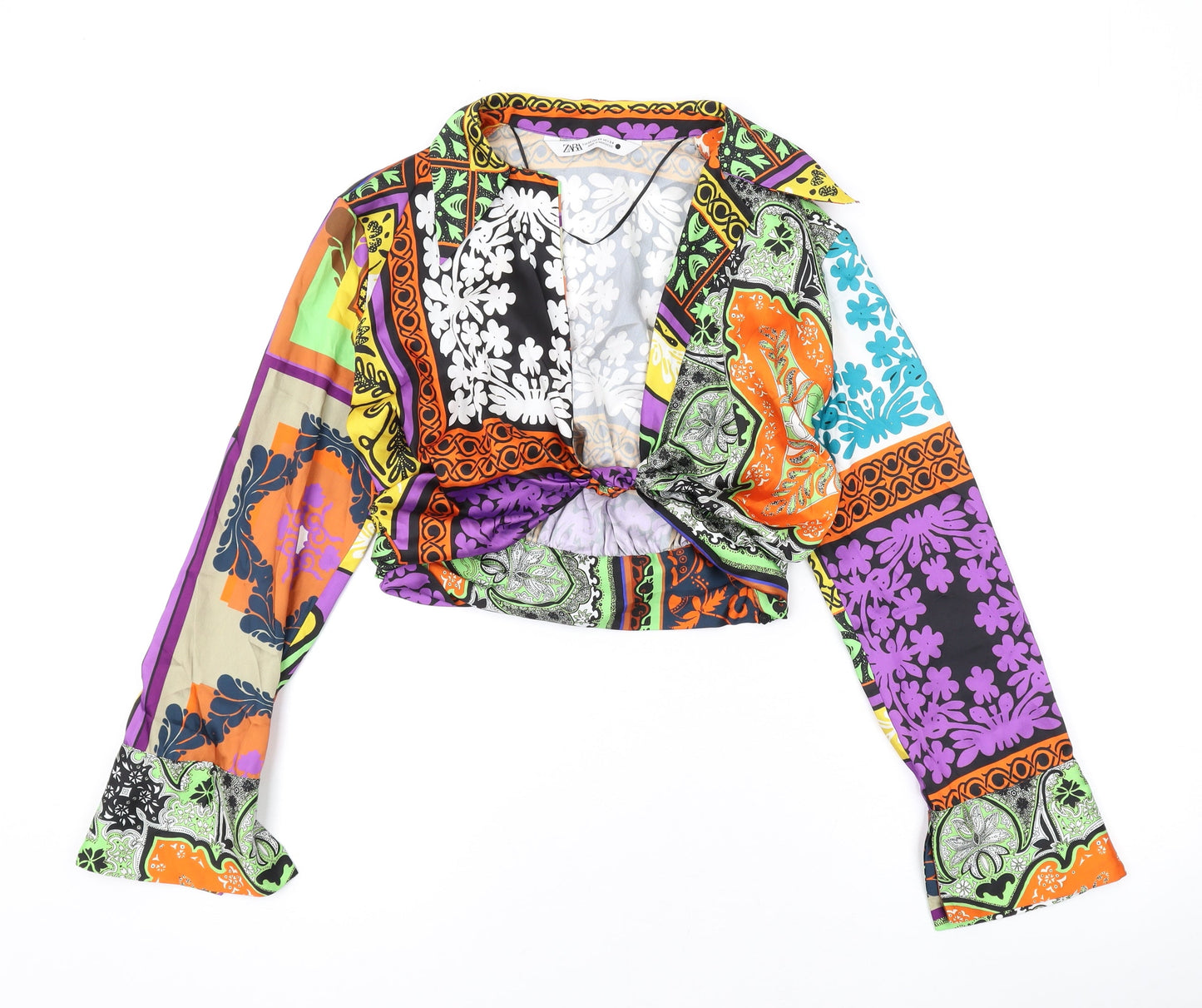 Zara Womens Multicoloured Geometric Polyester Basic Blouse Size XS V-Neck