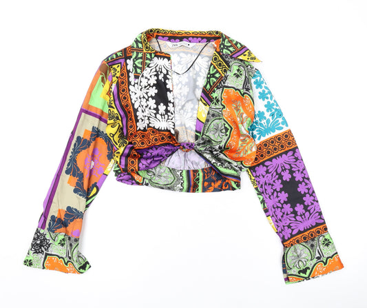 Zara Womens Multicoloured Geometric Polyester Basic Blouse Size XS V-Neck