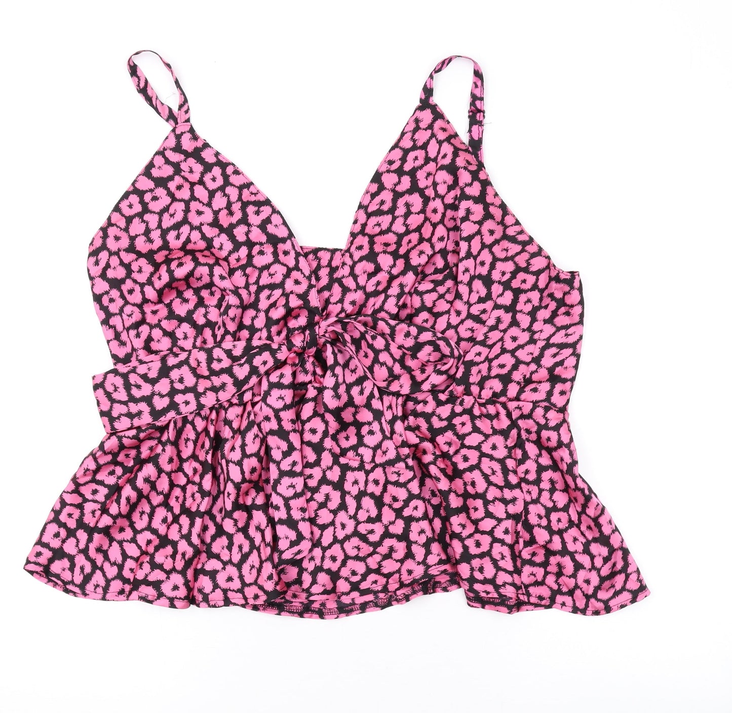 Club London Womens Pink Animal Print Polyester Camisole Tank Size 24 Collared