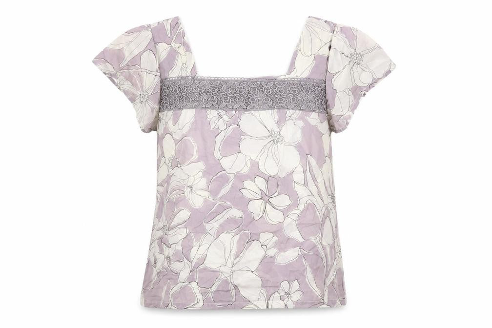 NEXT Womens Grey Floral Cotton Basic T-Shirt Size 10 Square Neck
