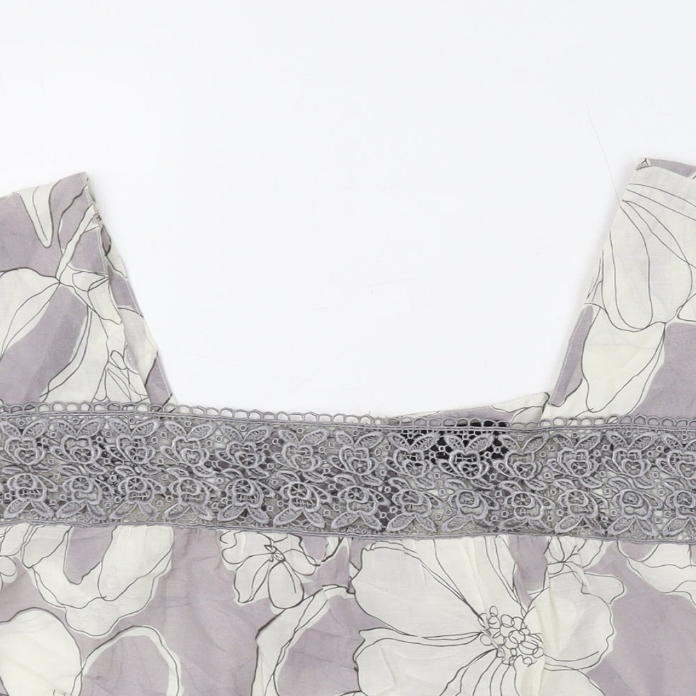 NEXT Womens Grey Floral Cotton Basic T-Shirt Size 10 Square Neck