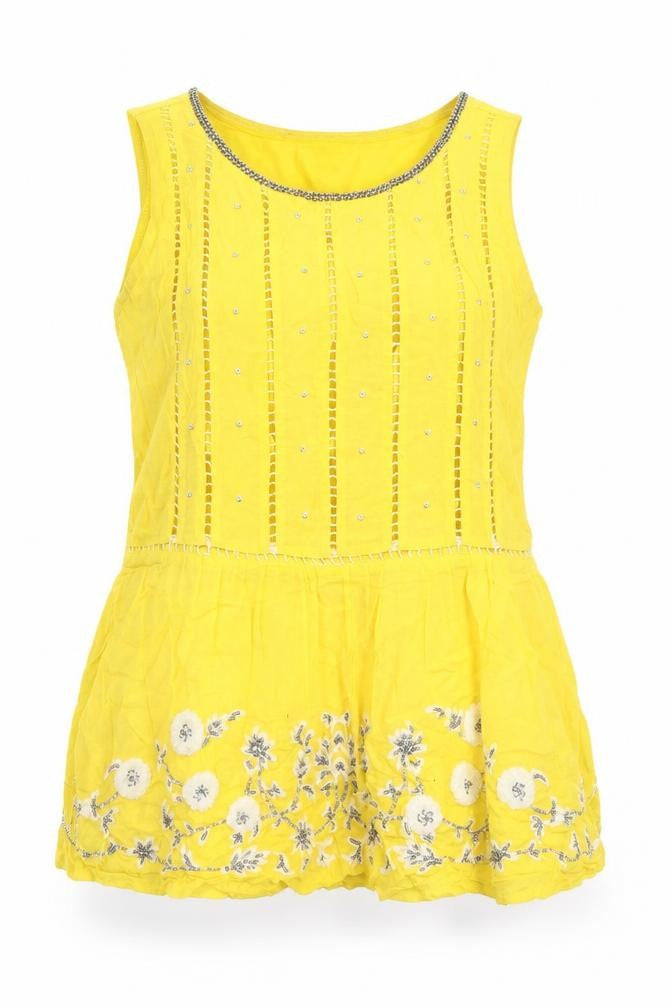 Maeve Womens Yellow Geometric Polyester Basic Tank Size 10 Round Neck