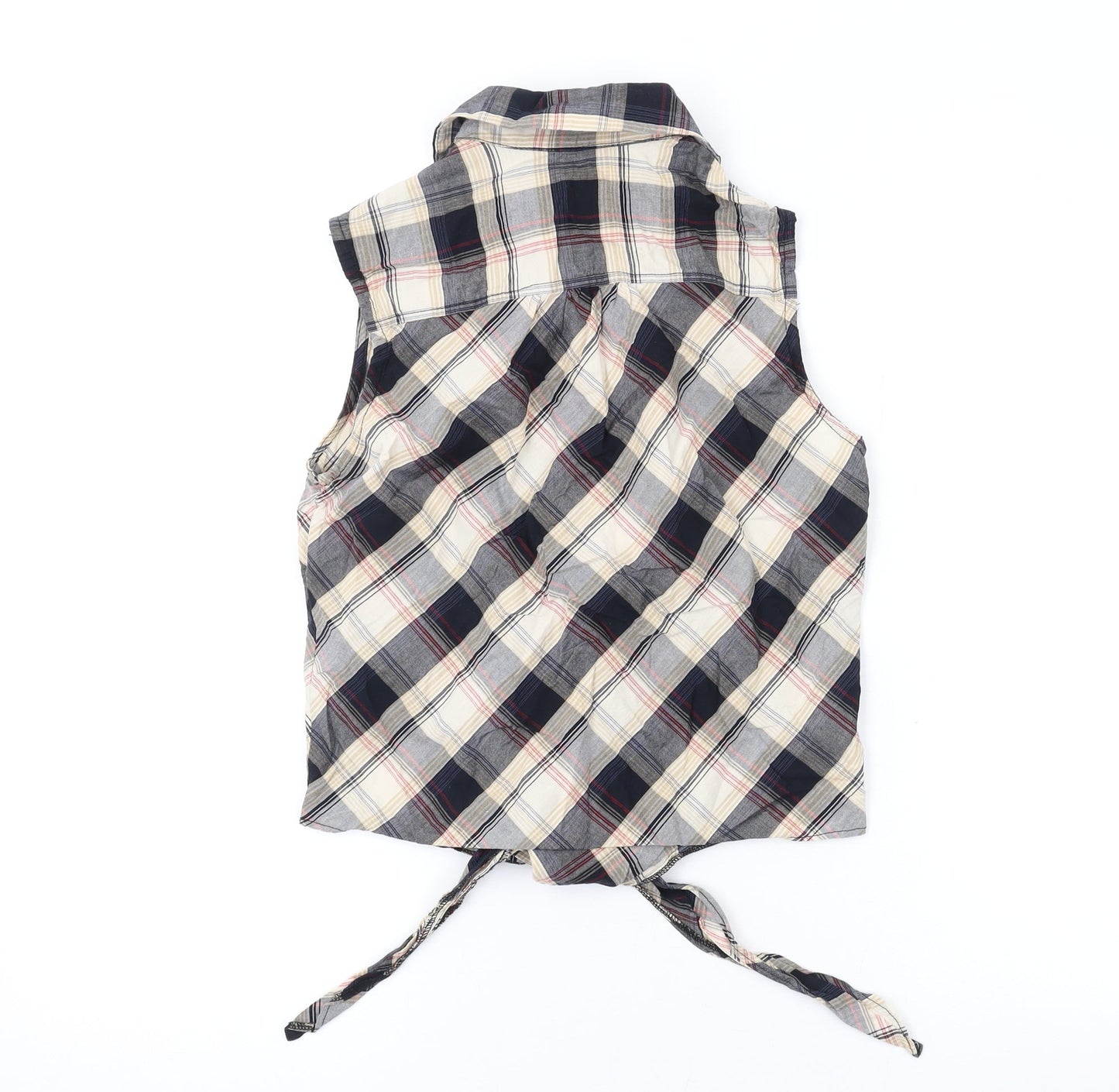 New Look Womens Beige Plaid Cotton Basic Button-Up Size 8 Collared