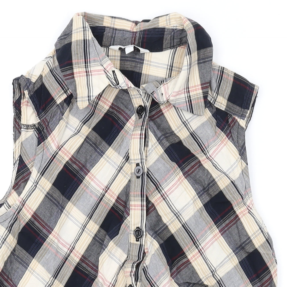 New Look Womens Beige Plaid Cotton Basic Button-Up Size 8 Collared