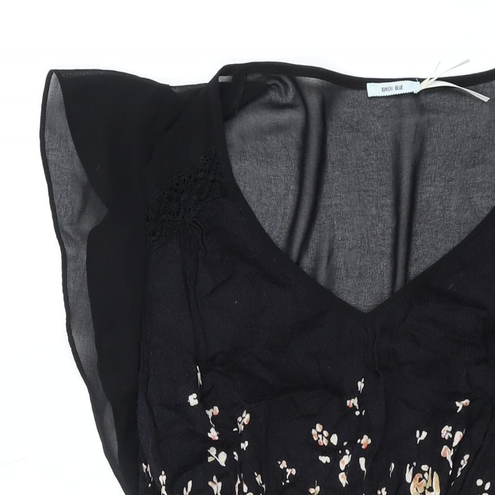 Kimchi Blue Womens Black Floral Rayon A-Line Size XS V-Neck Pullover