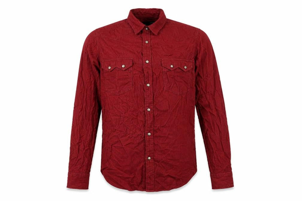 Topshop Mens Red Cotton Button-Up Size S Collared Snap
