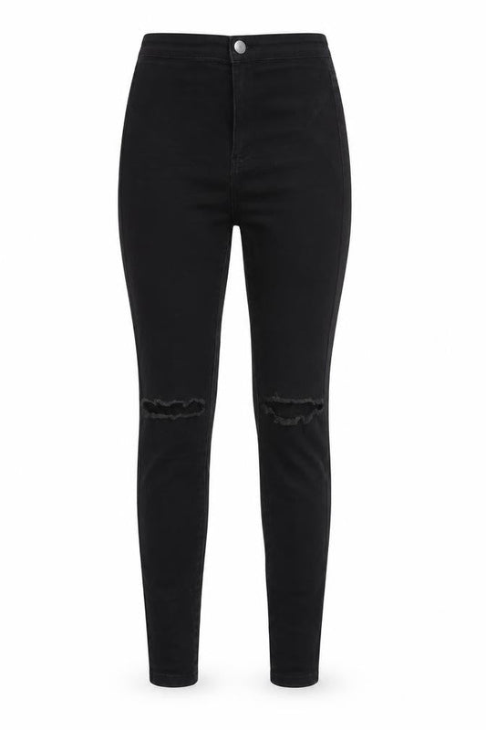 Front view of Denim Co women’s black cotton skinny jeans, size UK 6, 29-inch leg regular zip