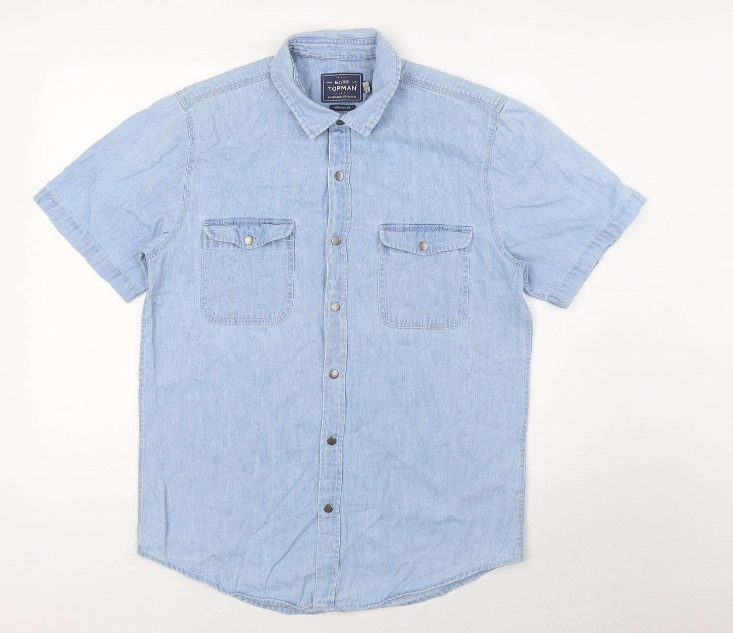 Topshop Mens Blue Cotton Button-Up Size M Collared Button