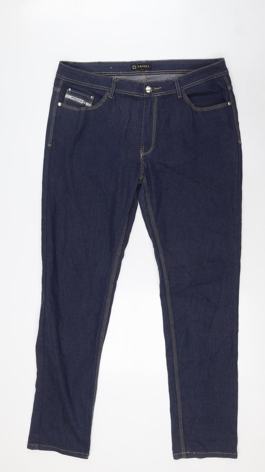 Vavell Mens Blue Cotton Straight Jeans Size 2XL L33 in Regular Zip
