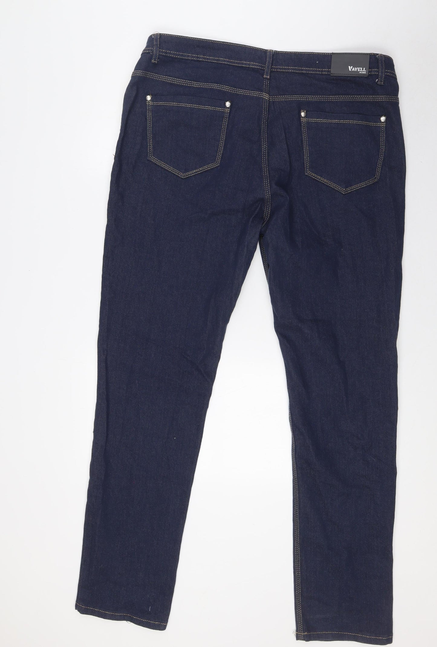 Vavell Mens Blue Cotton Straight Jeans Size 2XL L33 in Regular Zip