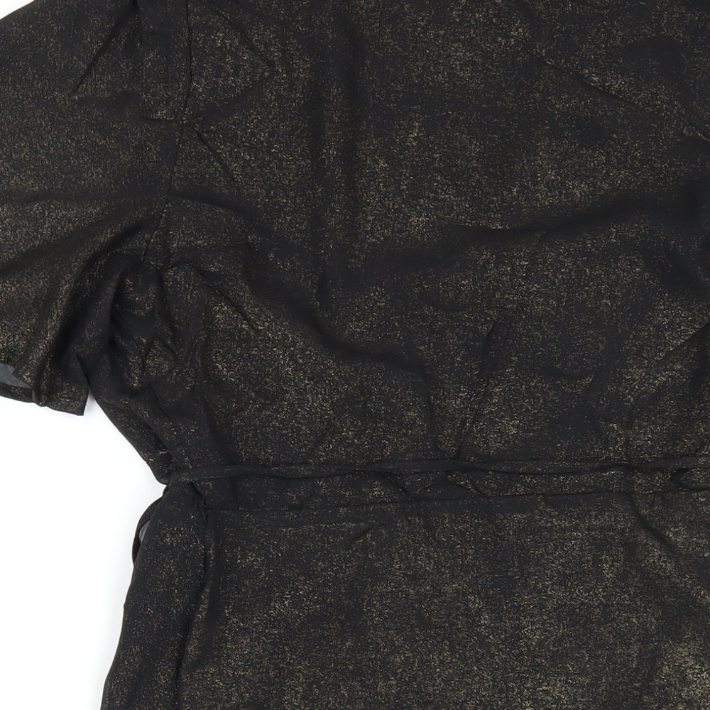 Fashion Union Womens Black Polyester Wrap Dress Size 10 V-Neck Tie