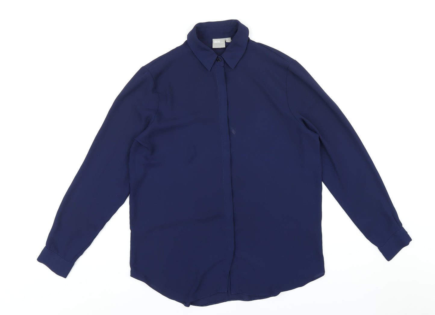 ASOS Womens Blue Polyester Basic Button-Up Size 10 Collared