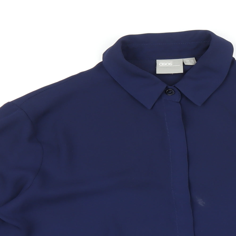 ASOS Womens Blue Polyester Basic Button-Up Size 10 Collared