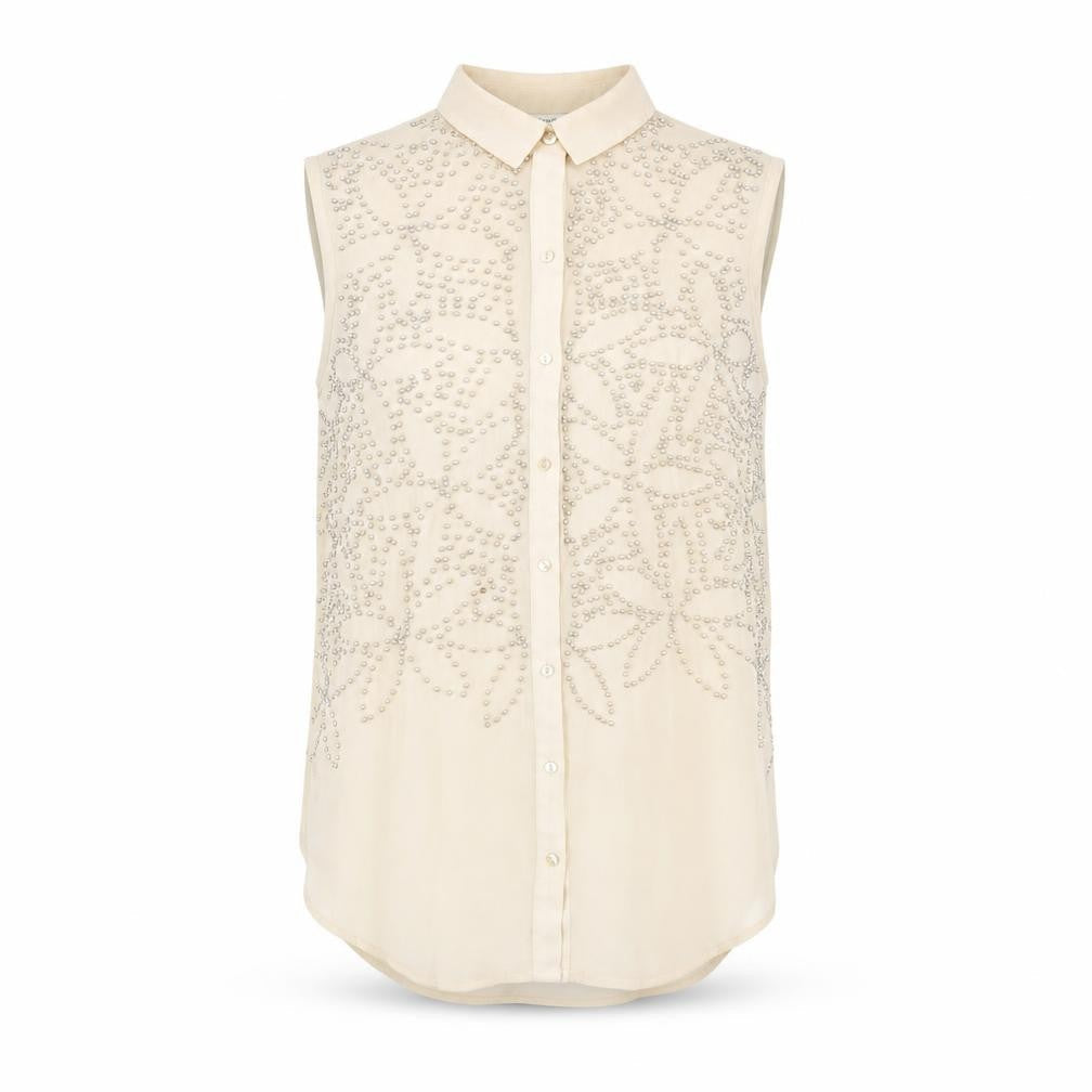 River Island Womens Beige Polyester Basic Button-Up Size 8 Collared - Beaded