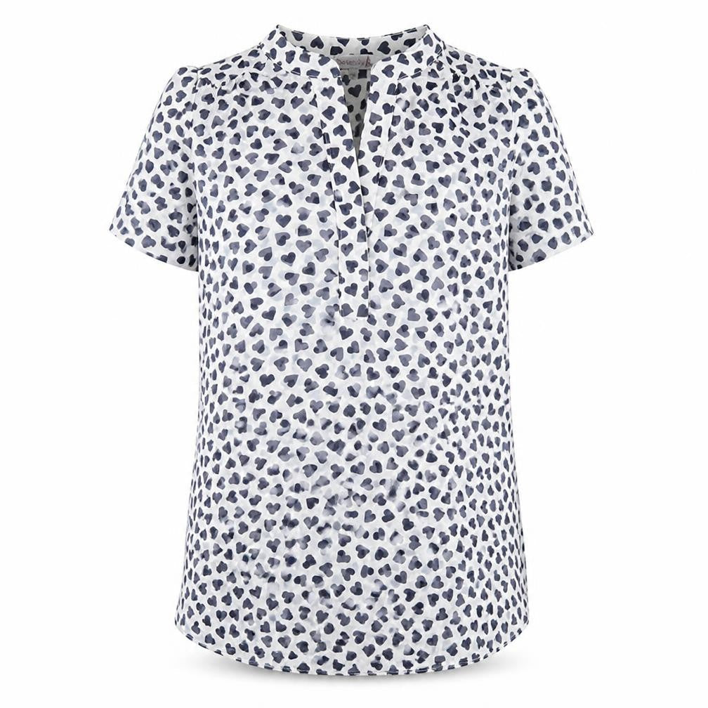 Red Herring Womens White Geometric Polyester Basic T-Shirt Size 10 V-Neck