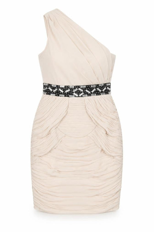 Lispy Womens Beige Polyester Mini Size 10 One Shoulder Zip