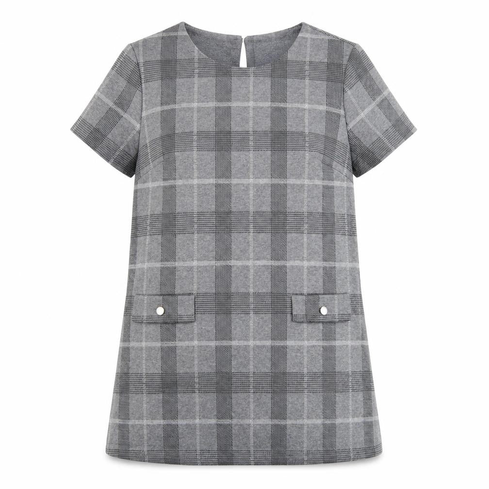 Dorothy Perkins Womens Grey Plaid Polyester A-Line Size 16 Round Neck Button