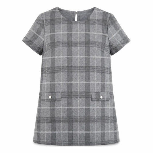 Dorothy Perkins Womens Grey Plaid Polyester A-Line Size 16 Round Neck Button