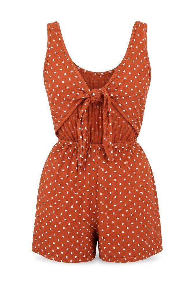PRETTYLITTLETHING Womens Brown Polka Dot Viscose Playsuit One-Piece Size 6 Pullover