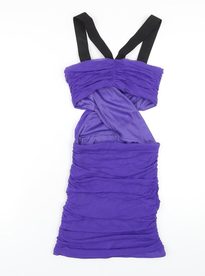 Back view of ASOS women’s purple nylon bodycon, size UK 10, v-neck pullover