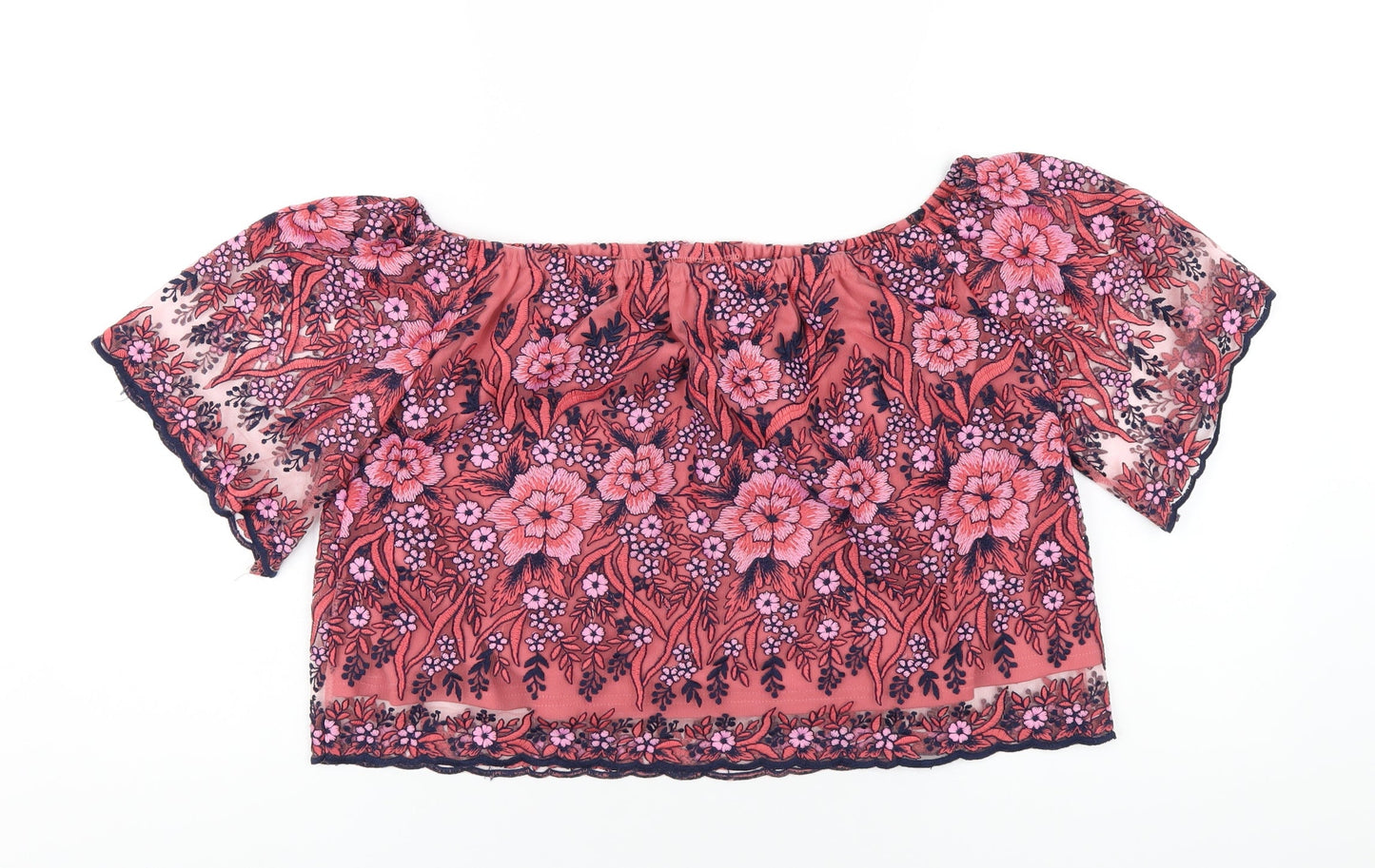 New Look Womens Pink Nylon Basic T-Shirt Size 14 Off the Shoulder