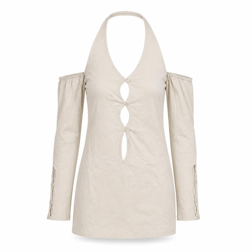 Motel Womens Beige Cotton Bodycon Size XS Halter Pullover