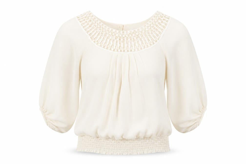 Marks & Spencer Womens Ivory Polyester Basic T-Shirt Size 8 Round Neck