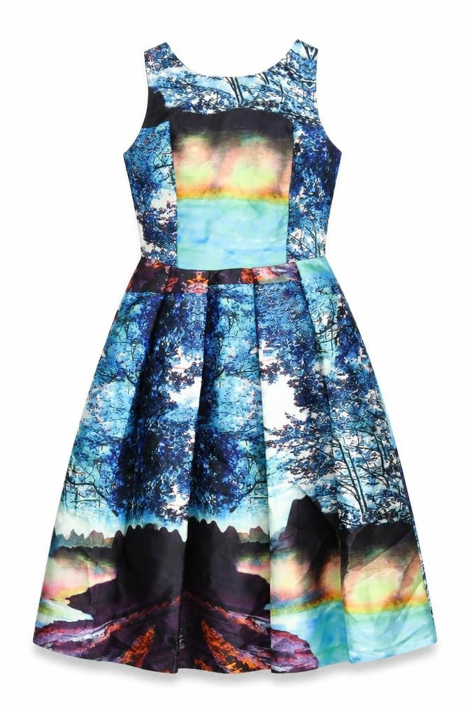YAS Womens Multicoloured Geometric Polyester A-Line Size 10 Round Neck Zip