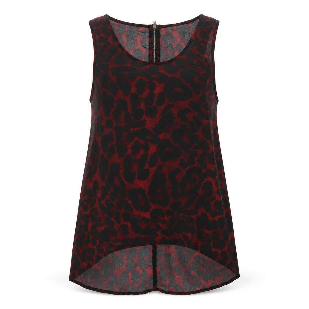 AX Paris Womens Red Animal Print Polyester Basic Tank Size 12 Scoop Neck