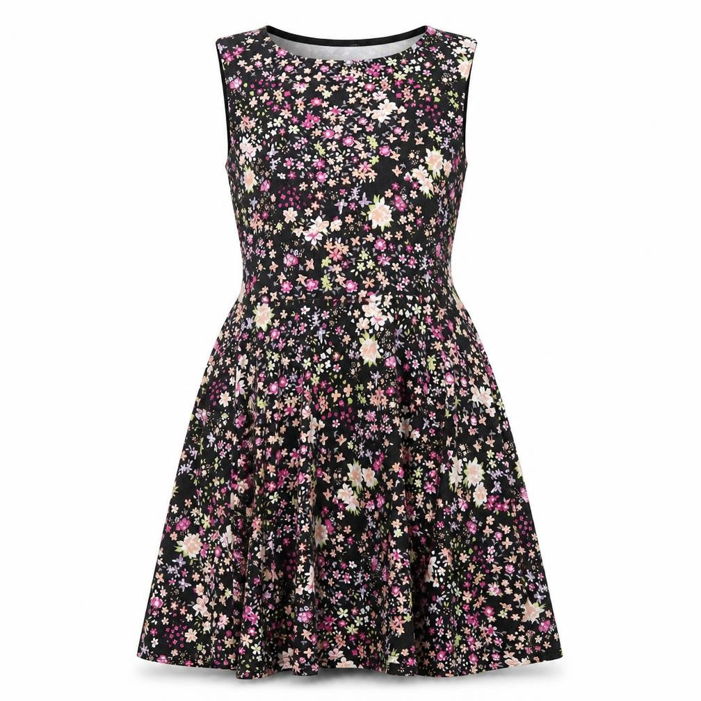 Club L Womens Black Floral Polyester A-Line Size 14 Round Neck Pullover