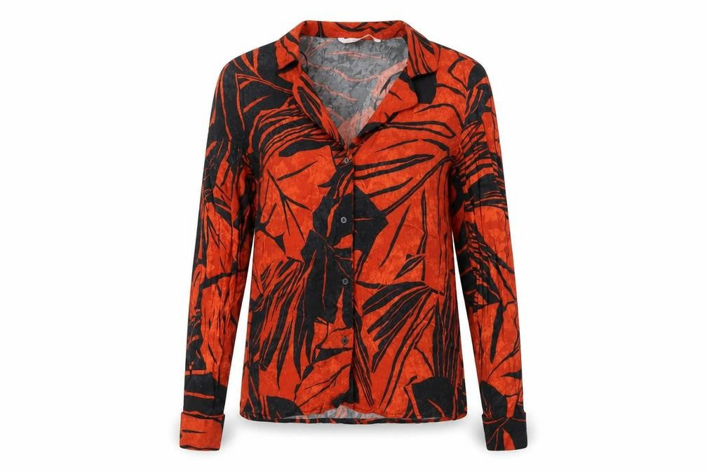 Zara Womens Orange Geometric Viscose Basic Button-Up Size XS Collared