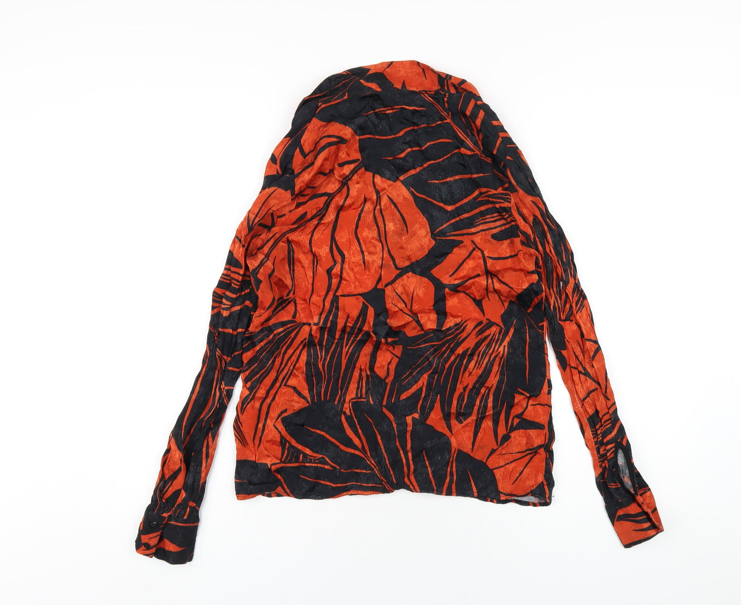Zara Womens Orange Geometric Viscose Basic Button-Up Size XS Collared