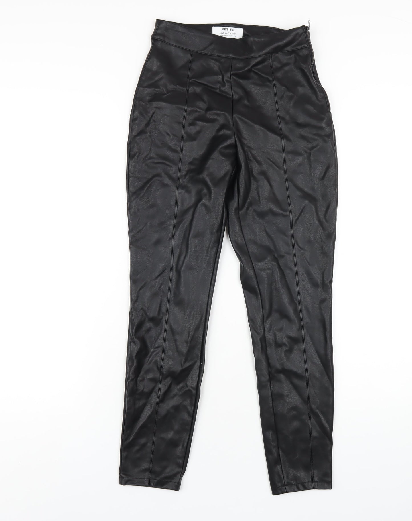 Dorothy Perkins Womens Black Polyurethane Carrot Trousers Size 6 L25 in Regular Zip - Leather Look