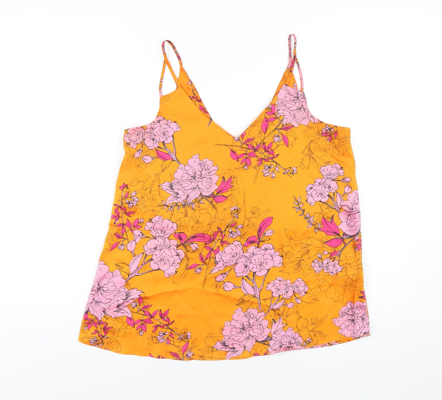 River Island Womens Orange Floral Polyester Camisole T-Shirt Size 10 V-Neck