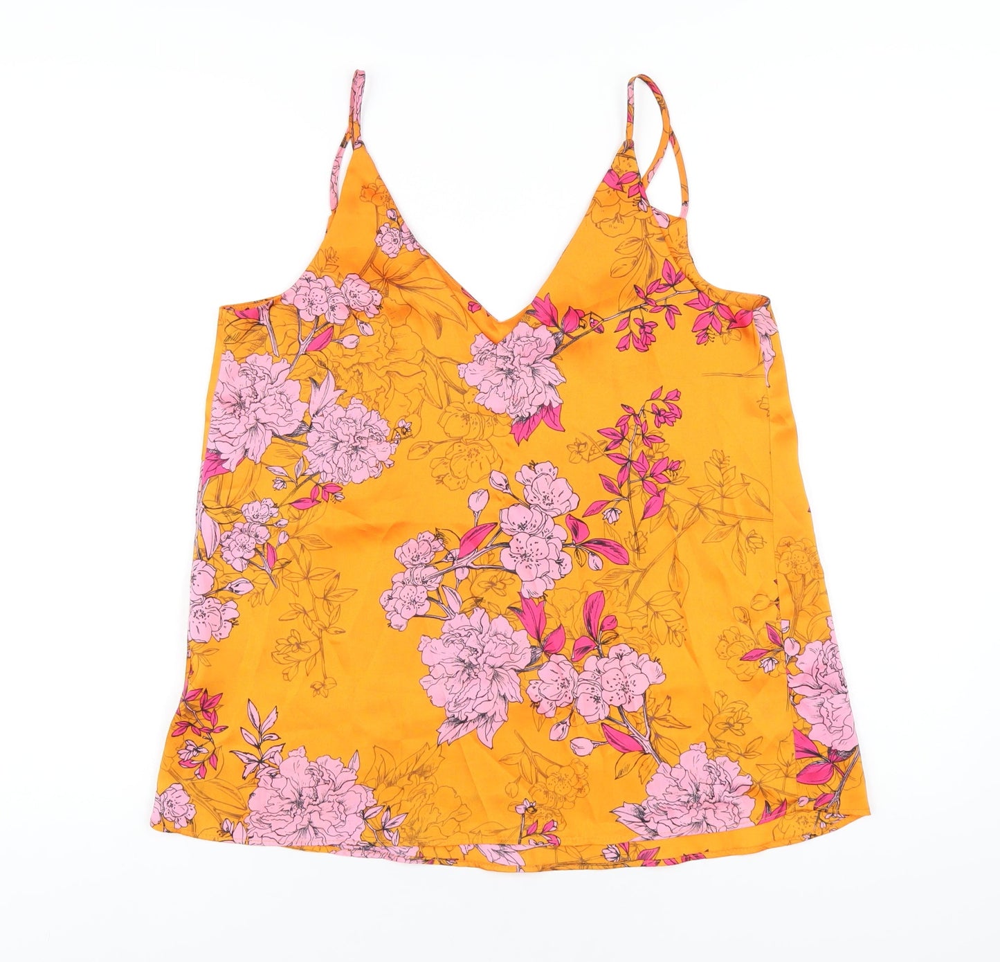 River Island Womens Orange Floral Polyester Camisole T-Shirt Size 10 V-Neck