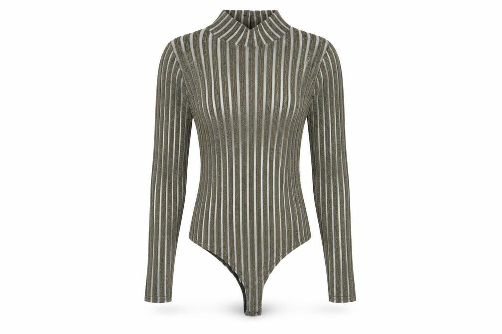 PRETTYLITTLETHING Womens Gold Striped Polyester Bodysuit One-Piece Size 10 Button