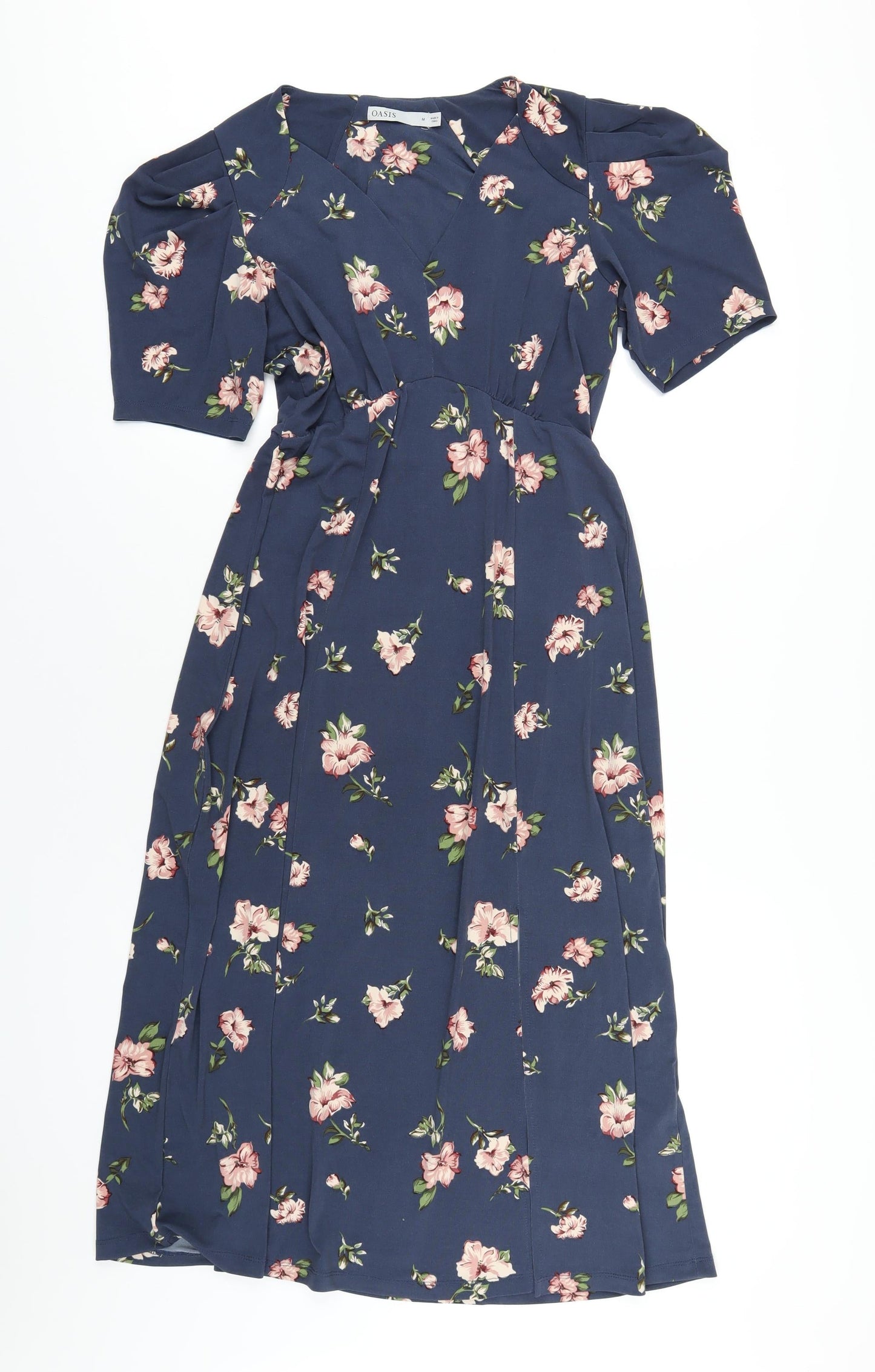 Osis Womens Blue Floral Polyester A-Line Size M V-Neck Pullover