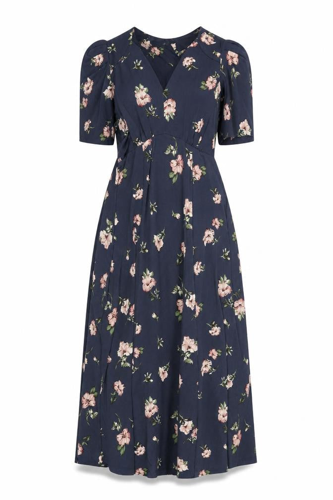 Osis Womens Blue Floral Polyester A-Line Size M V-Neck Pullover