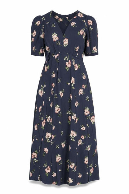 Osis Womens Blue Floral Polyester A-Line Size M V-Neck Pullover