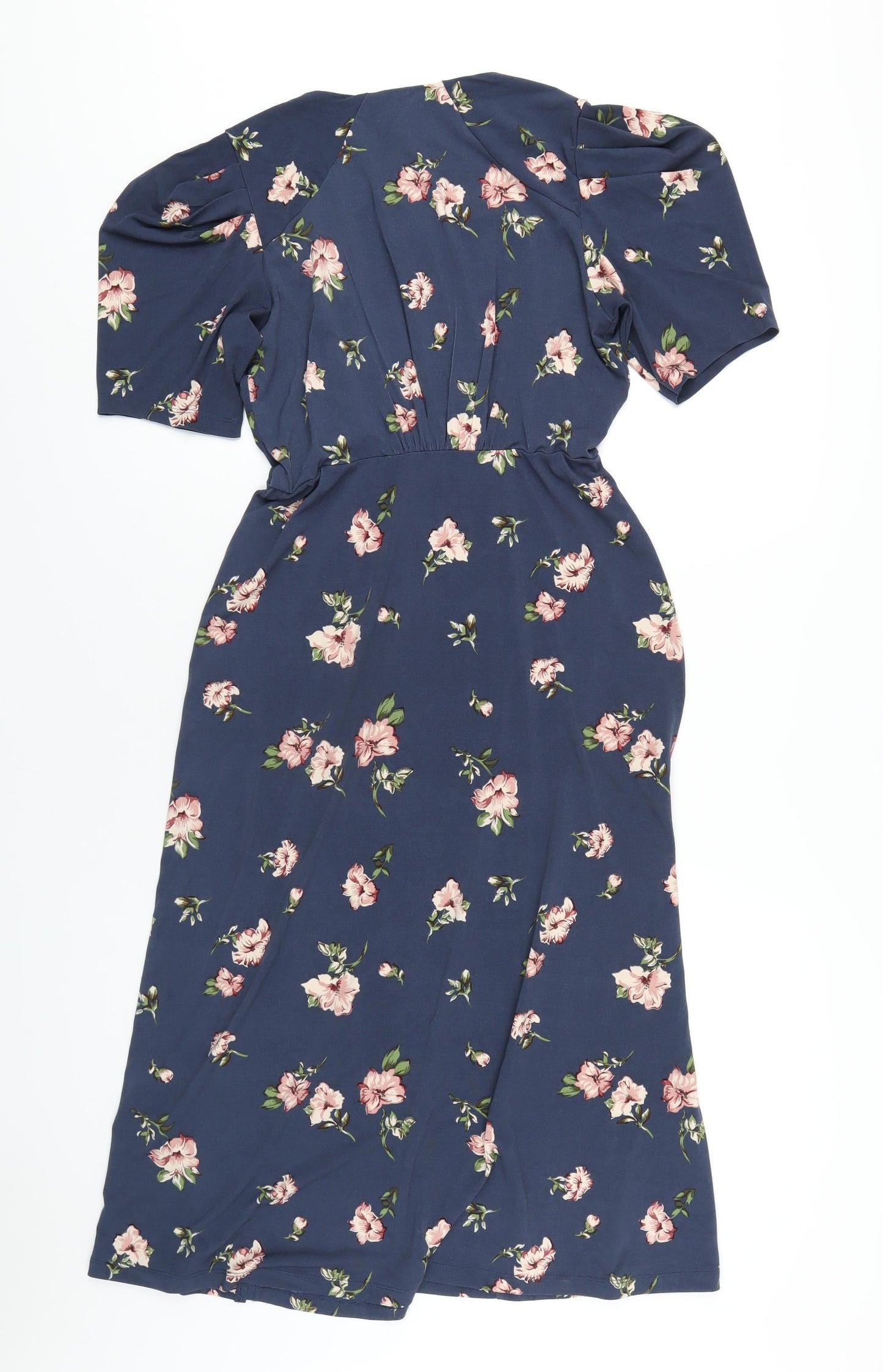 Osis Womens Blue Floral Polyester A-Line Size M V-Neck Pullover
