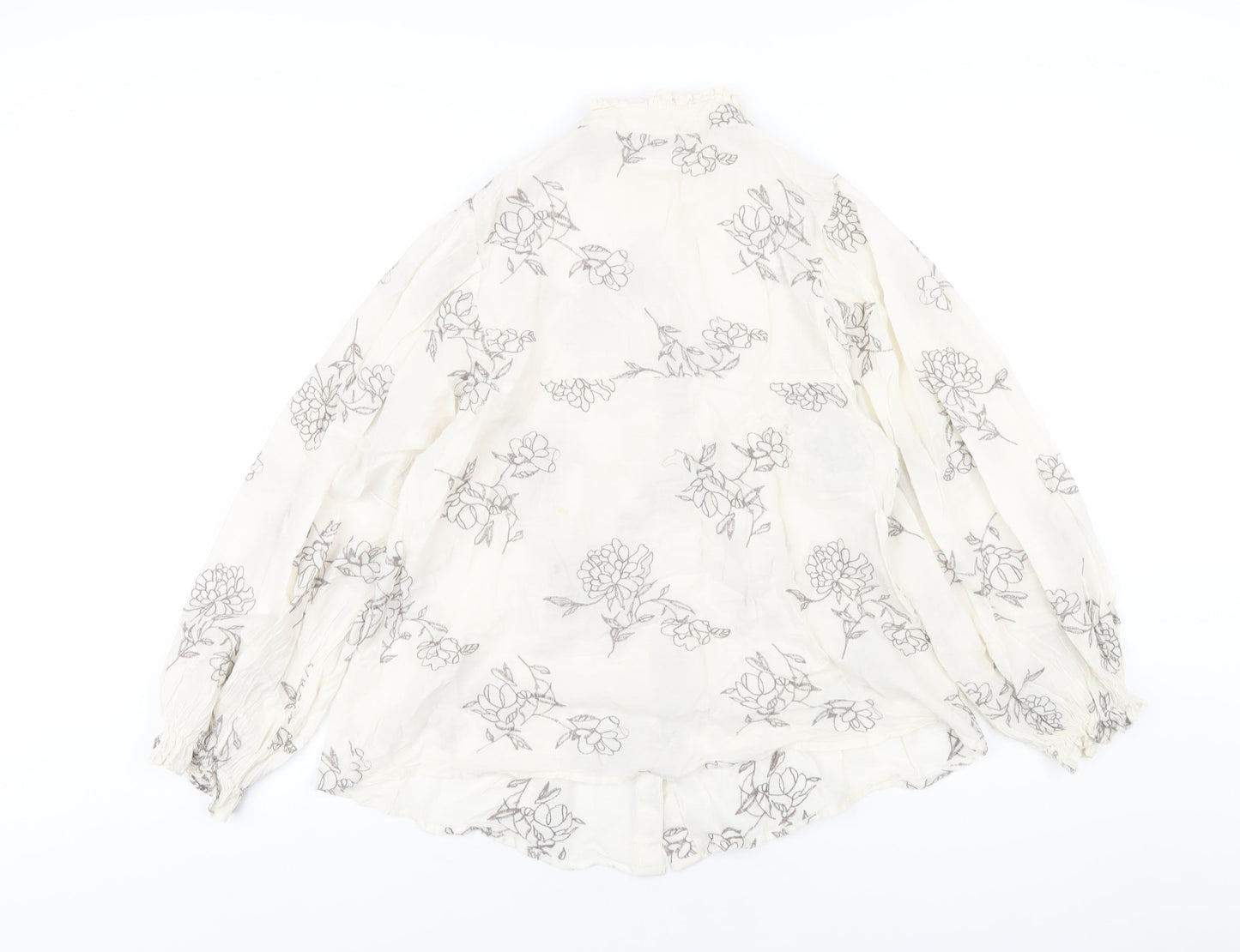 Zara Womens Ivory Floral Cotton Basic Button-Up Size XS Round Neck
