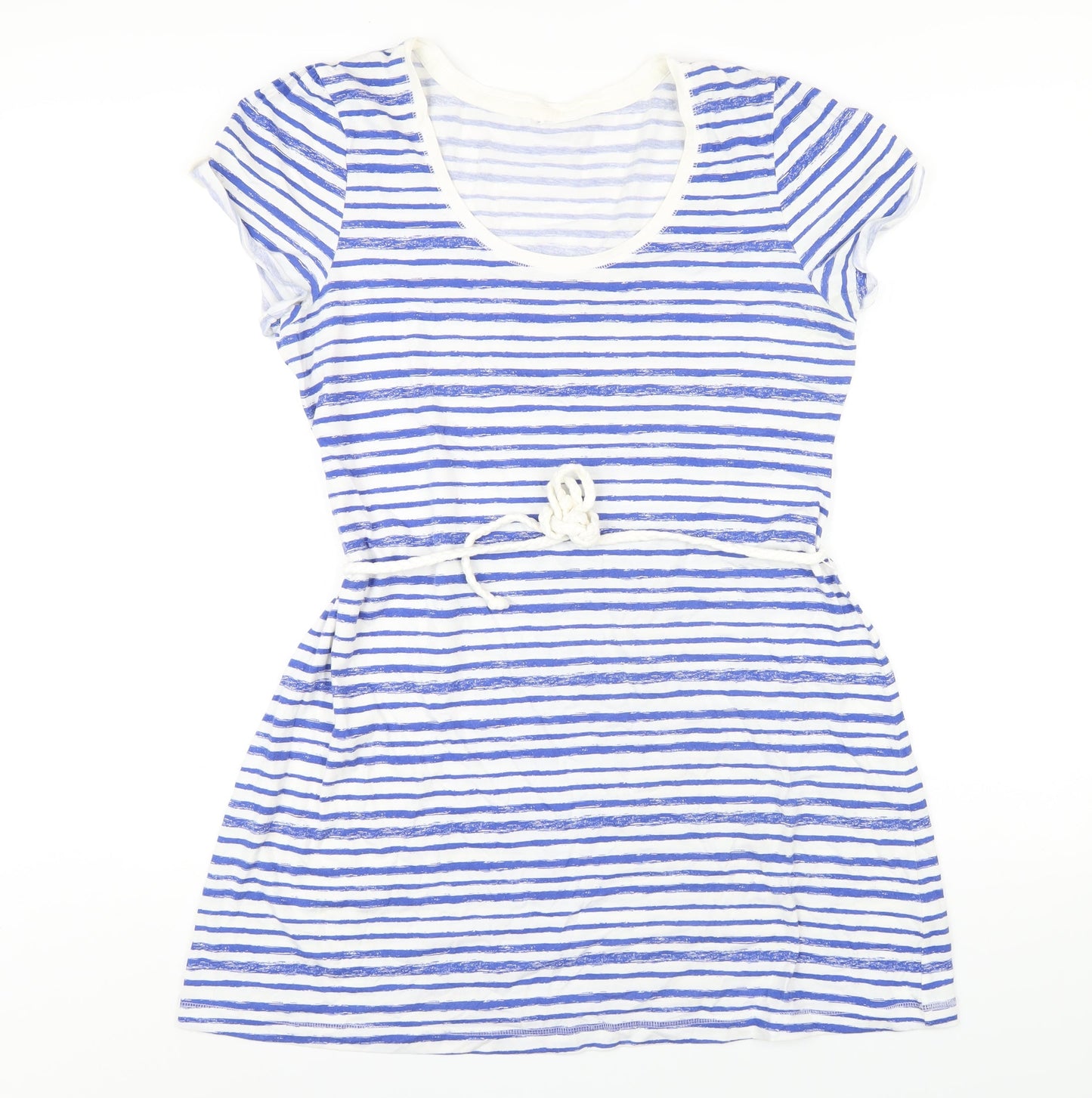 Marks and Spencer Womens Blue Striped Cotton A-Line Size 14 Scoop Neck Pullover